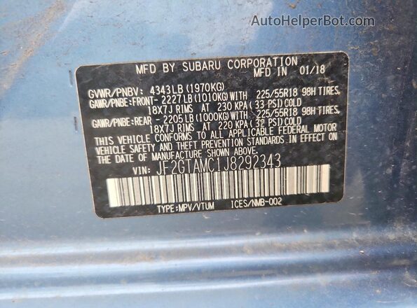 JF2GTAMC1J8292343 2018 SUBARU CROSSTREK Blue Widok komory silnika