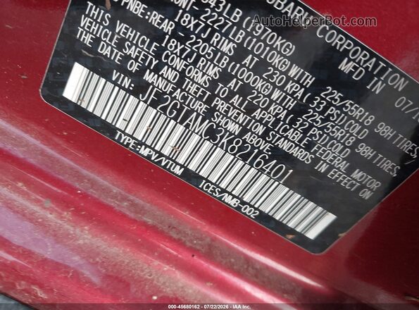 JF2GTAMC3K8216401 2019 SUBARU CROSSTREK Red Engine compartment view
