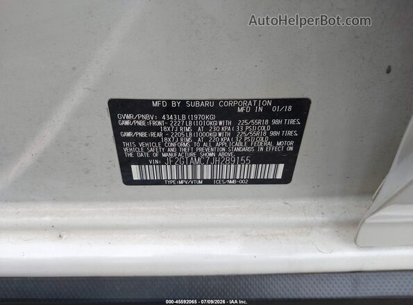 JF2GTAMC7JH289155 2018 SUBARU CROSSTREK White Вид підкапотного простору