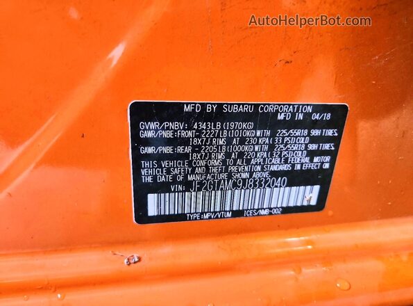 JF2GTAMC9J8332040 2018 SUBARU CROSSTREK Orange Engine compartment view