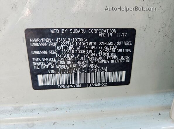 JF2GTAMC9JH266394 2018 SUBARU CROSSTREK White Widok komory silnika