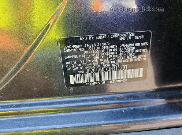 JF2GTAMCXJH311293 2018 SUBARU CROSSTREK Gray ძრავის განყოფილების ხედი