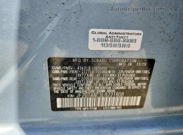 JF2GTANC3L8221808 2020 SUBARU CROSSTREK Синий Вид наклейки с VIN-кодом