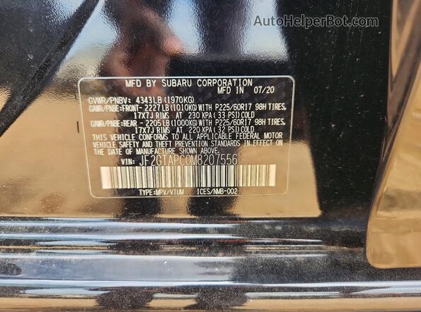 JF2GTAPC0M8207556 2021 SUBARU CROSSTREK Black VIN sticker view