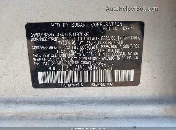 JF2GTAPC0M8657367 2021 SUBARU CROSSTREK White Շարժիչի բաժամունքի տեսք