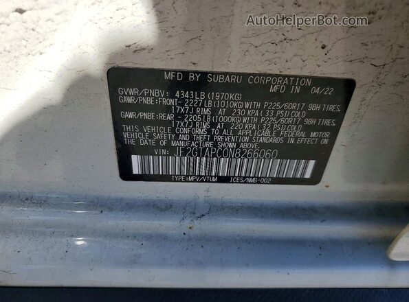 JF2GTAPC0N8266060 2022 SUBARU CROSSTREK White VIN კოდის სტიკერის ხედი