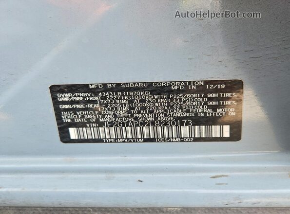 JF2GTAPC2L8230173 2020 SUBARU CROSSTREK Blue Widok komory silnika
