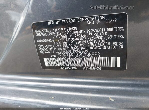 JF2GTAPC4P8296553 2023 SUBARU CROSSTREK Gray Engine compartment view