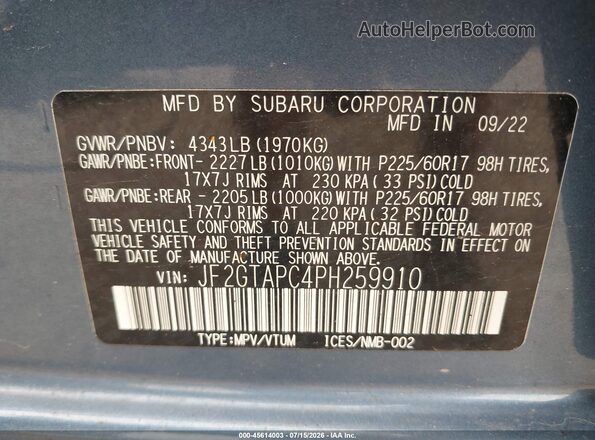 JF2GTAPC4PH259910 2023 SUBARU CROSSTREK Blue Вид підкапотного простору