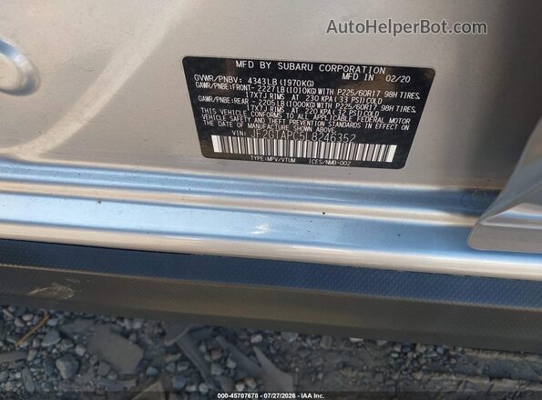 JF2GTAPC5L8246352 2020 SUBARU CROSSTREK Silver Вид наклейки з VIN-кодом