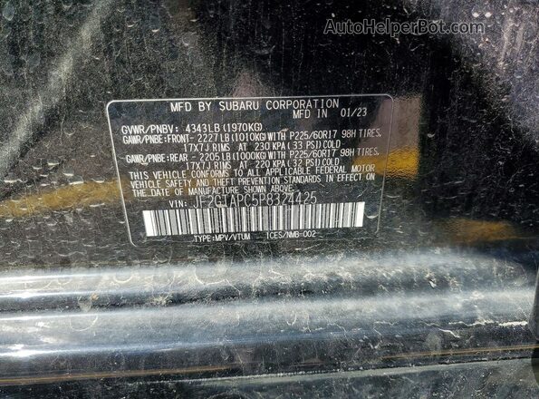JF2GTAPC5P8324425 2023 SUBARU CROSSTREK Black Vista de la etiqueta del VIN