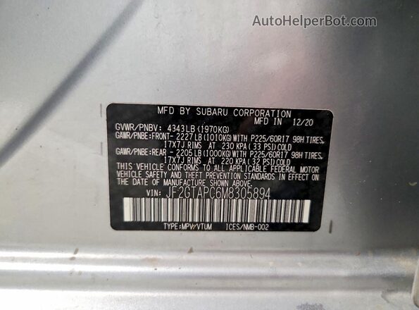 JF2GTAPC6M8305894 2021 SUBARU CROSSTREK Silver Engine compartment view