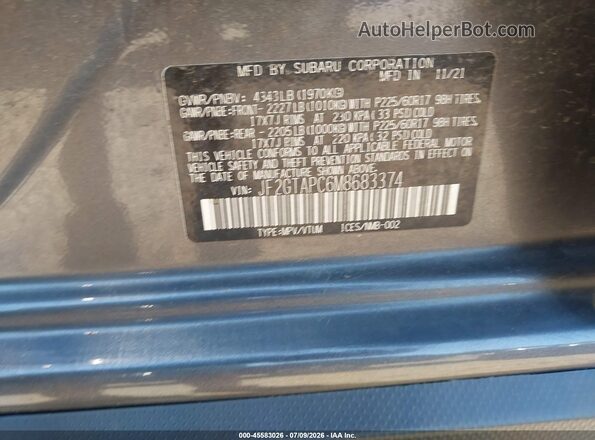 JF2GTAPC6M8683374 2021 SUBARU CROSSTREK Gray Շարժիչի բաժամունքի տեսք