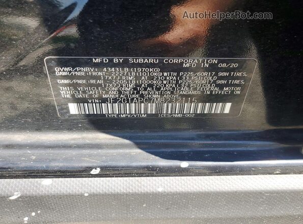 JF2GTAPC7M8232115 2021 SUBARU CROSSTREK Black VIN կոդի պիտակի տեսք
