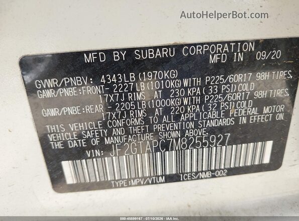 JF2GTAPC7M8255927 2021 SUBARU CROSSTREK White Շարժիչի բաժամունքի տեսք