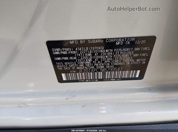 JF2GTAPC7M8299541 2021 SUBARU CROSSTREK White Вид підкапотного простору