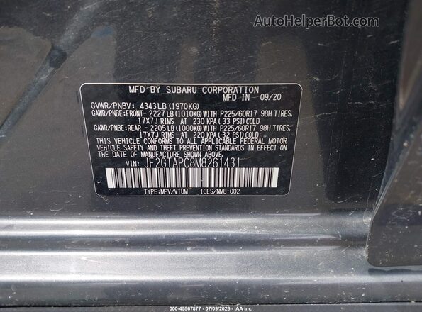 JF2GTAPC8M8261431 2021 SUBARU CROSSTREK Gray Engine compartment view