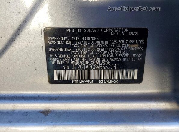 JF2GTAPC8M8652241 2021 SUBARU CROSSTREK Silver Շարժիչի բաժամունքի տեսք