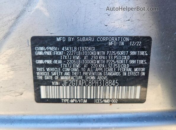 JF2GTAPC8PH318845 2023 SUBARU CROSSTREK Серебряный Вид подкапотного пространства