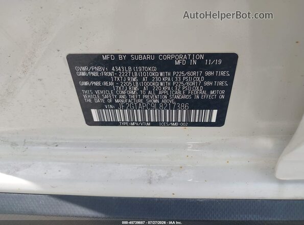 JF2GTAPC9L8217386 2020 SUBARU CROSSTREK Белый Вид подкапотного пространства