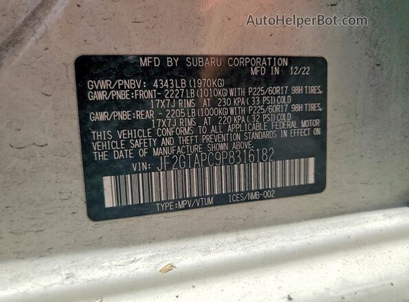 JF2GTAPC9P8316182 2023 SUBARU CROSSTREK White VIN sticker view