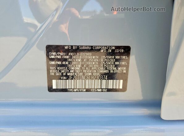 JF2GTDNC6LH230374 2020 SUBARU CROSSTREK Blue ძრავის განყოფილების ხედი