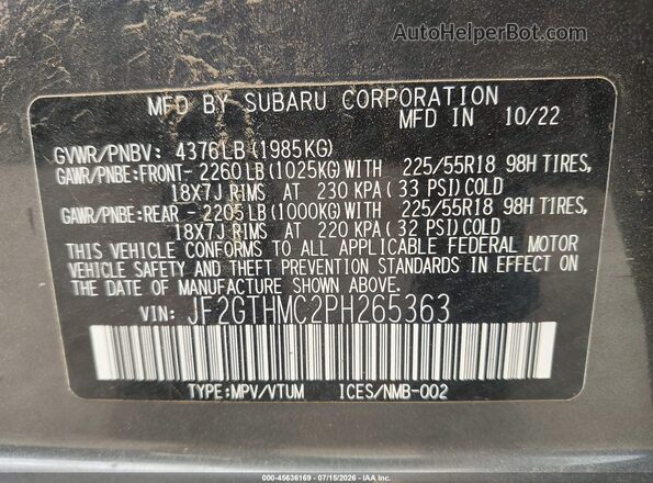 JF2GTHMC2PH265363 2023 SUBARU CROSSTREK Gray Widok komory silnika
