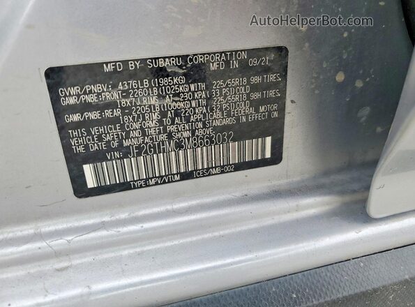 JF2GTHMC3M8663032 2021 SUBARU CROSSTREK Серебряный Вид наклейки с VIN-кодом