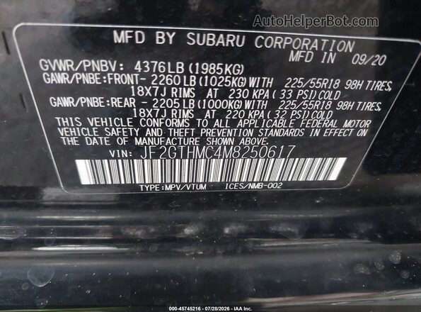 JF2GTHMC4M8250617 2021 SUBARU CROSSTREK Black Engine compartment view