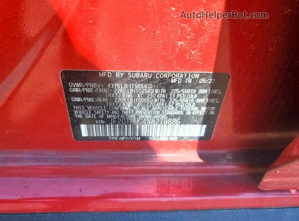 JF2GTHMC4N8278886 2022 SUBARU CROSSTREK Красный Вид подкапотного пространства