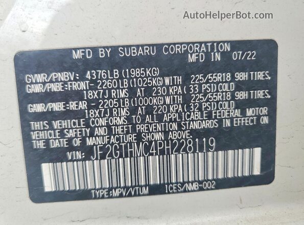 JF2GTHMC4PH228119 2023 SUBARU CROSSTREK White Engine compartment view
