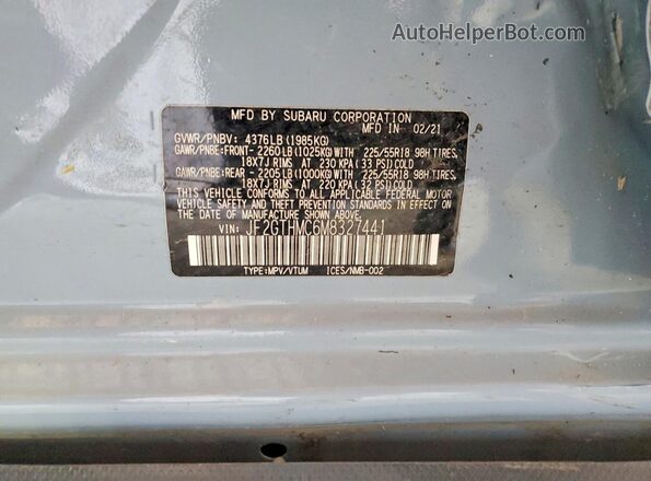 JF2GTHMC6M8327441 2021 SUBARU CROSSTREK Blue ძრავის განყოფილების ხედი