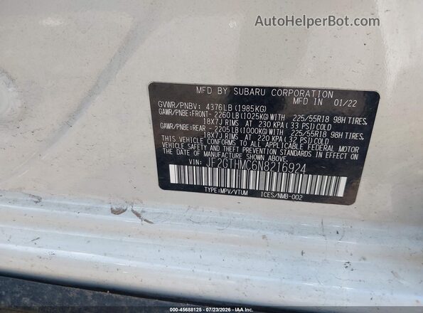 JF2GTHMC6N8216924 2022 SUBARU CROSSTREK White Engine compartment view