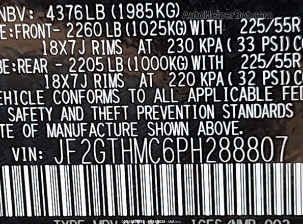 JF2GTHMC6PH288807 2023 SUBARU CROSSTREK Black Vista del compartimento del motor