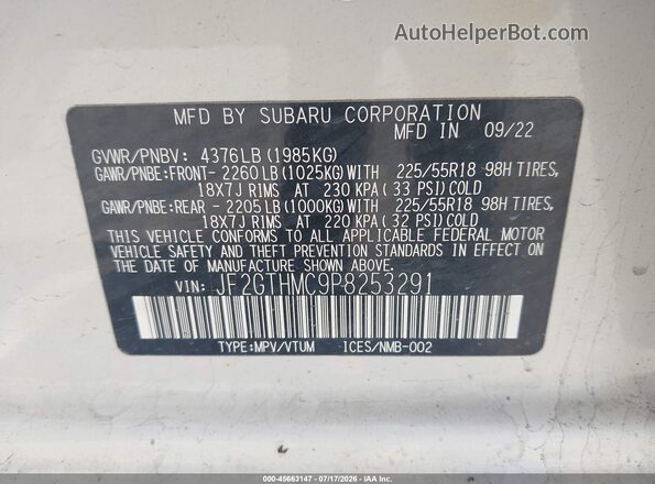 JF2GTHMC9P8253291 2023 SUBARU CROSSTREK White Vista del compartimento del motor