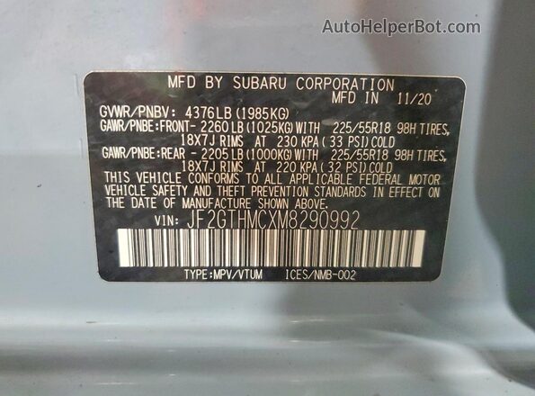 JF2GTHMCXM8290992 2021 SUBARU CROSSTREK Blue Widok komory silnika
