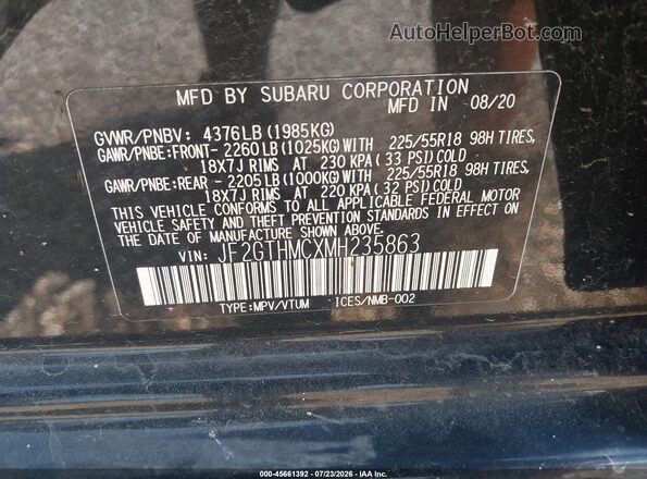 JF2GTHMCXMH235863 2021 SUBARU CROSSTREK Black Widok komory silnika