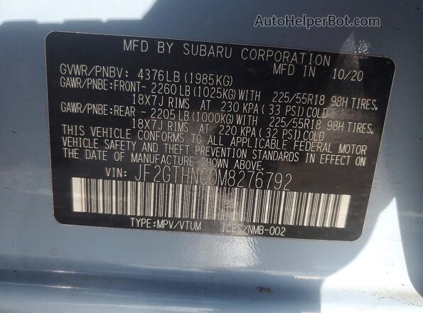 JF2GTHNC0M8276792 2021 SUBARU CROSSTREK Синий Вид подкапотного пространства