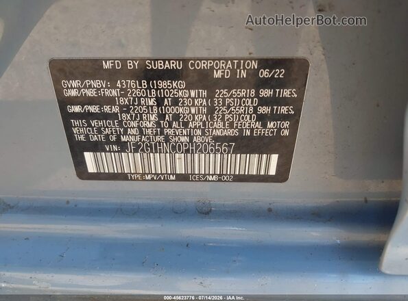JF2GTHNC0PH206567 2023 SUBARU CROSSTREK Silver Vista del compartimento del motor