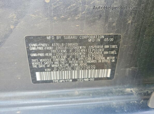 JF2GTHNC1M8219839 2021 SUBARU CROSSTREK Угольный Вид наклейки с VIN-кодом