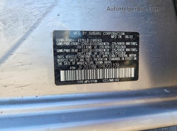 JF2GTHNC1P8201278 2023 SUBARU CROSSTREK Silver VIN sticker view
