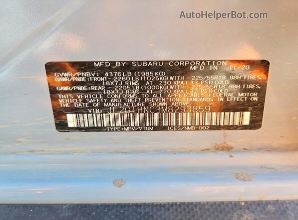 JF2GTHNC3M8293859 2021 SUBARU CROSSTREK Синий Вид подкапотного пространства