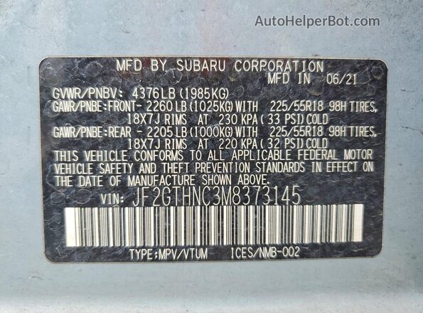 JF2GTHNC3M8373145 2021 SUBARU CROSSTREK Blue Engine compartment view