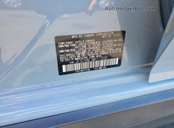 JF2GTHNC3MH377938 2021 SUBARU CROSSTREK Blue Engine compartment view