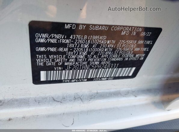 JF2GTHNC5PH248331 2023 SUBARU CROSSTREK White Вид підкапотного простору