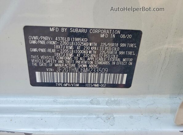 JF2GTHNC6MH233509 2021 SUBARU CROSSTREK White 360 interior view