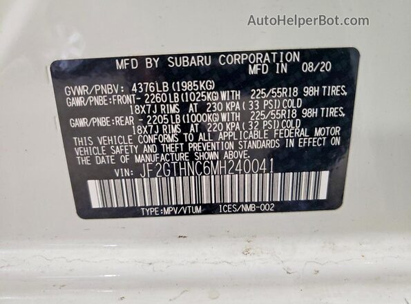 JF2GTHNC6MH240041 2021 SUBARU CROSSTREK Белый Вид подкапотного пространства
