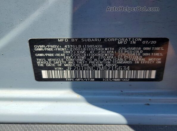 JF2GTHNC7M8215634 2021 SUBARU CROSSTREK Синий Панорамный вид салона 360°