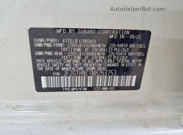 JF2GTHNC7M8253753 2021 SUBARU CROSSTREK White VIN კოდის სტიკერის ხედი