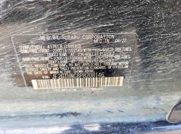 JF2GTHNC8P8208146 2023 SUBARU CROSSTREK Black Vista interior de 360 grados